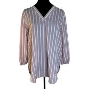 Adrianna Papell Blouse | Pink and White Stripe | Size Medium | Vertical Striped